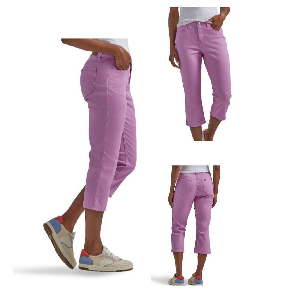 Lee Womens  Capri Jeans Mid Rise Regular Fit Denim Pansy Size 8M …